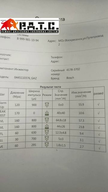Ремонт форсунок 0445110376