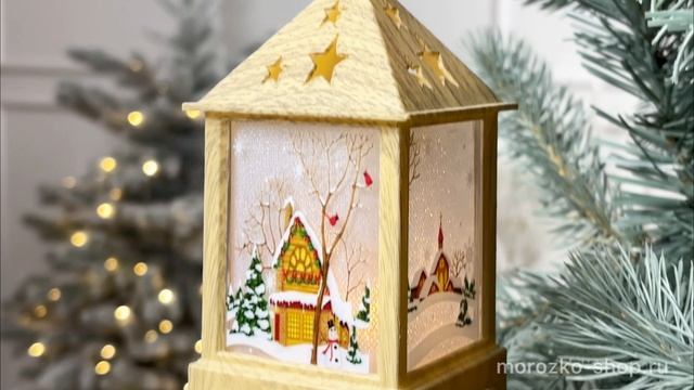 Светящаяся ёлочная игрушка ФОНАРИК - ДОМ САНТЫ В ЛЕСУ, пластик, тёплый белый LED-огонь, 54-0126-3