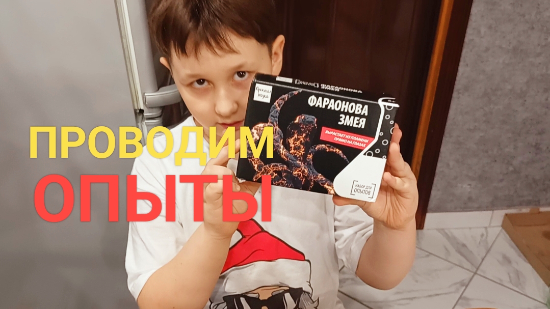 Мини блогер проводит опыт с фараоновой змеёй