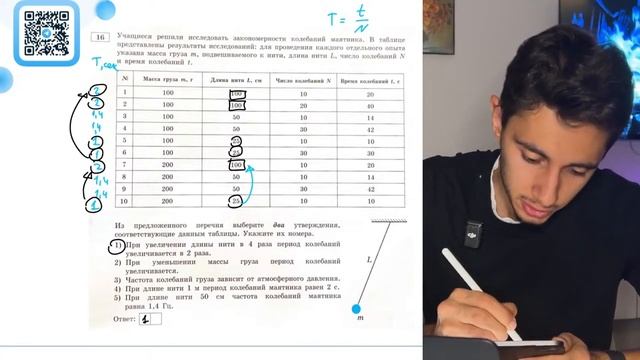Учащиеся решили исследовать закономерности колебаний маятника. В таблице представлены - №20016