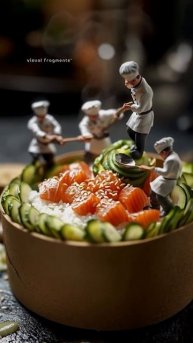 Маленькие человечки готовят салат