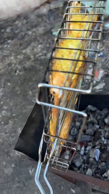 Шашлычок Рыбка овощи на гриле .￼
