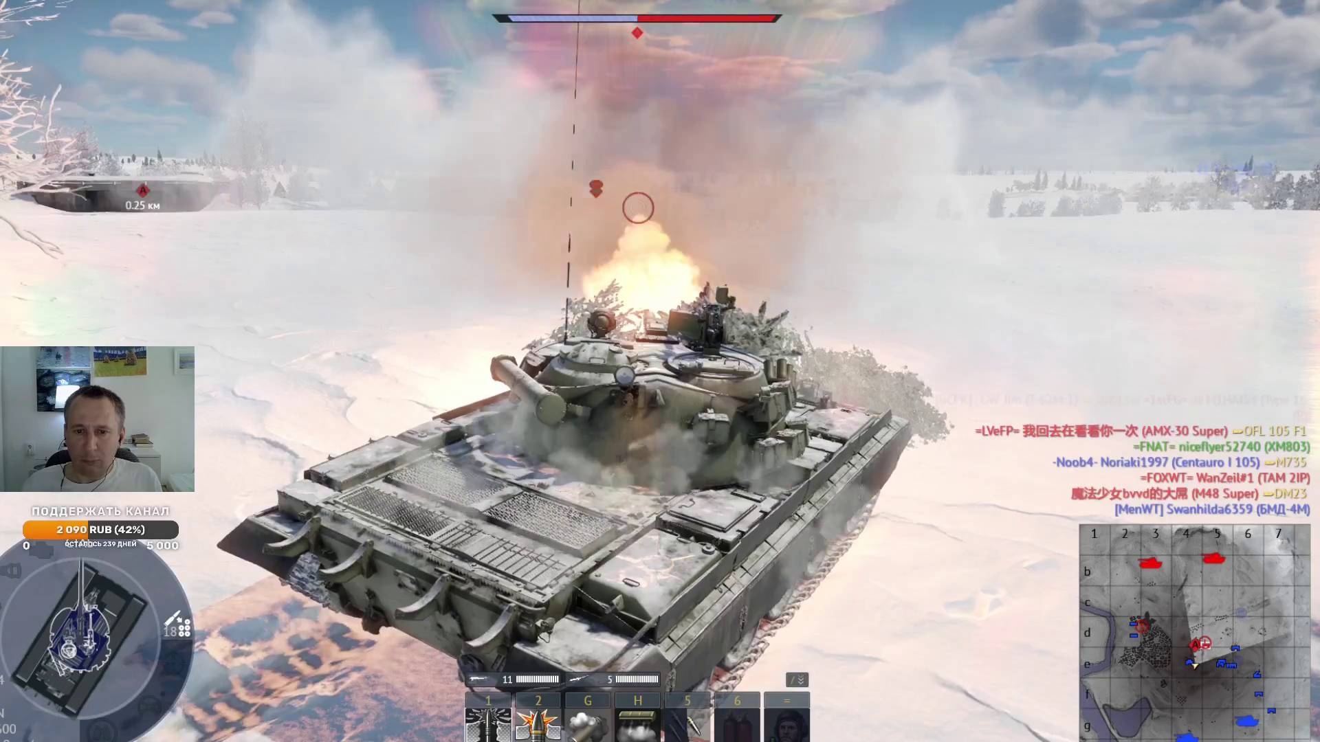 Т-55АМ-1 поражает танк AMX-30 Super в War Thunder.