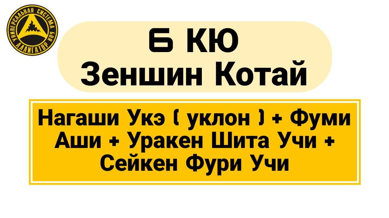 6 Кю Зеншин Котай: Нагаши Укэ (уклон) + Фуми Аши + Уракен Шита Учи + Сейкен Фури Учи