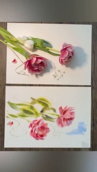 Watercolor peony tulips 🌷пионовидные тюльпаны акварелью #paintingfl