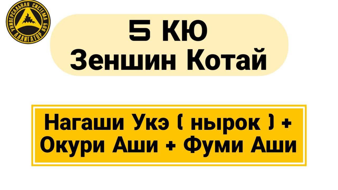 5 Кю Зеншин Котай: Нагаши Укэ (нырок) Окури Аши + Фуми Аши
