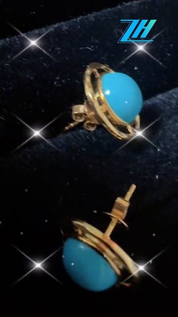 250507-3 Sleeping Beauty turquoise inlaid 14K Gold earrings, unlock the luxury charm on your ears
