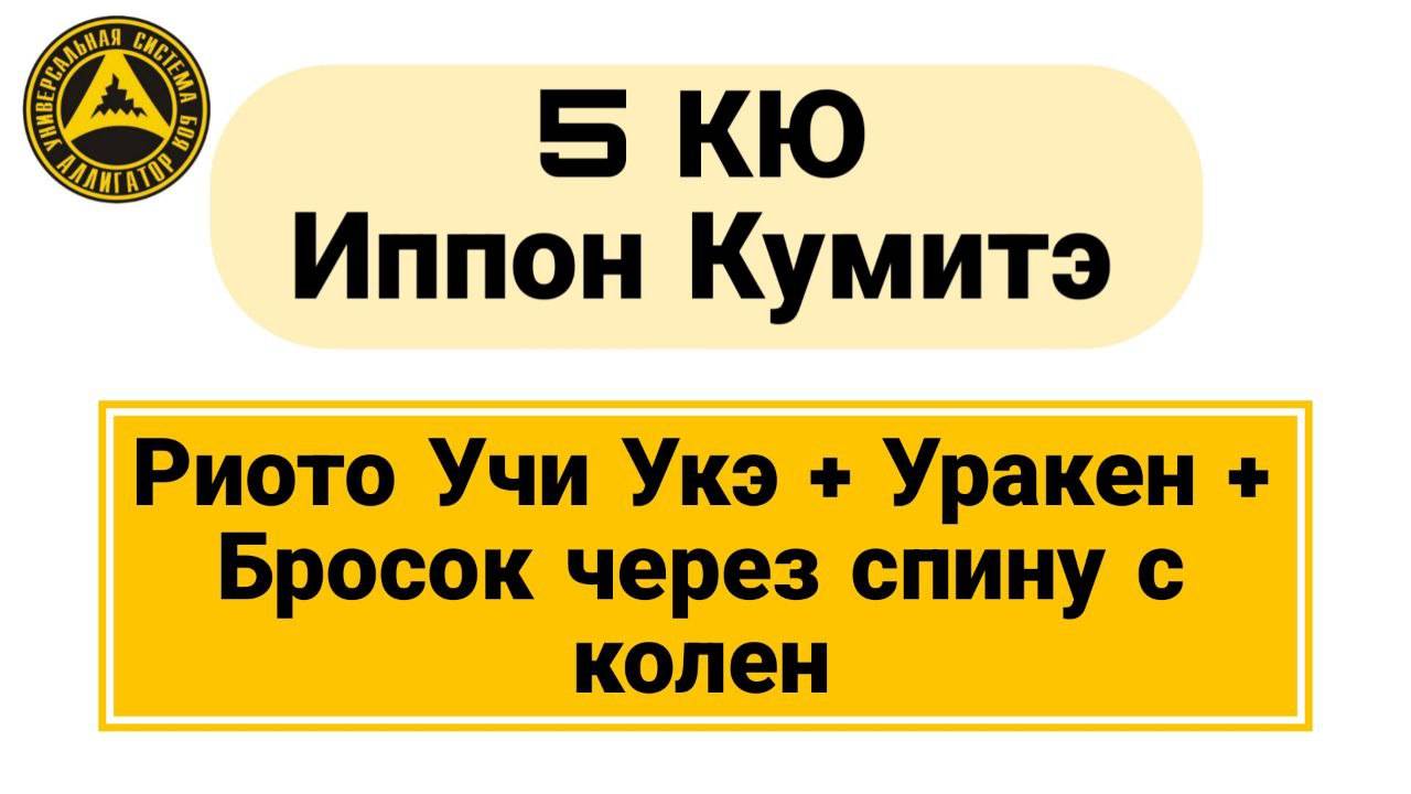 5 Кю Иппон Кумитэ: Риото Учи Укэ + Уракен + Бросок через спину с колен
