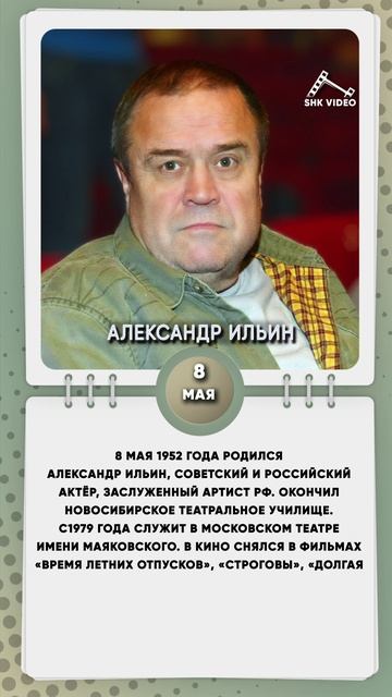 8 мая 1952 года родился Александр Ильин, советский и российский актёр