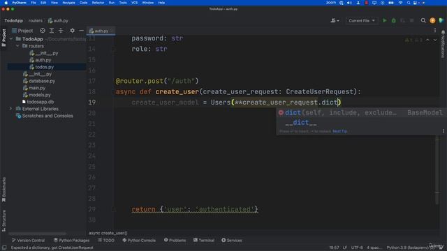 7. FastAPI Project Create First User
