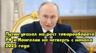 Путин указал на рост товарооборота РФ и Монголии на четверть с начала 2025 года