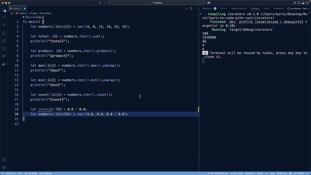 21.028. The sum, product, max, min, and count Methods