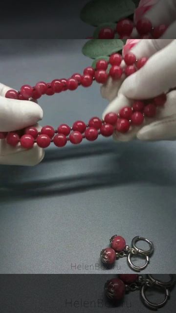 Комплект украшений с Родонитом и Гранатом #helenbox #jewelry #g