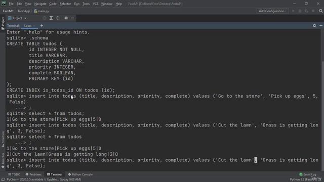 8. FastAPI Project SQLite3 Setting Up Todos
