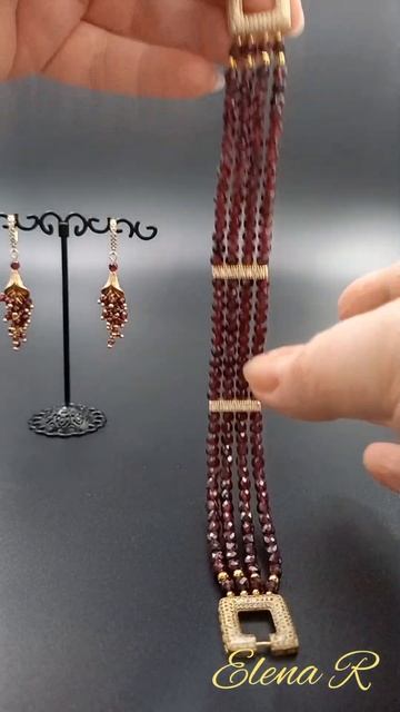Комплект- Серьги 5,5 см., браслет 21 см. Гранат  ААА. Фурни?