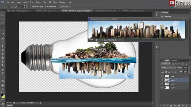Water effect manipulation inside the bulb in photoshop tutorial
