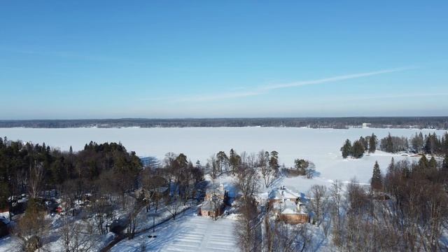 панорама с дрона. зимний пейзаж. футаж