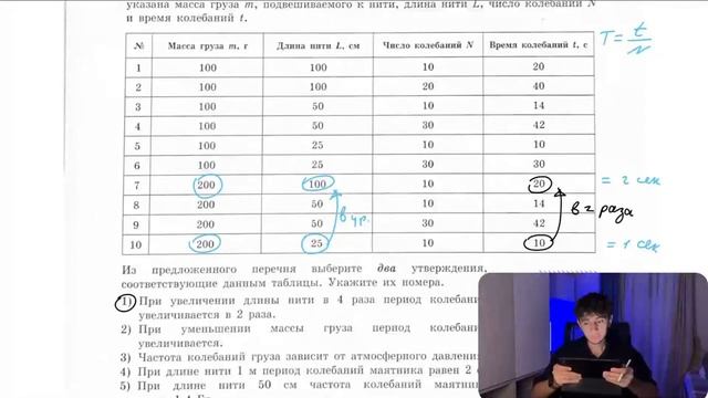 Учащиеся решили исследовать закономерности колебаний маятника. В таблице представлены - №20926