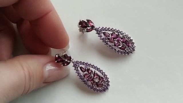 Серебряные серьги с африканскими родолит гранатами и