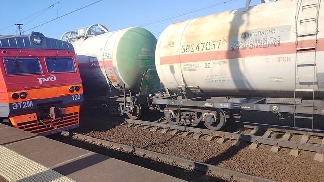 Электровоз ВЛ10У-394 с Грузовым поездом и Электропоезд ЭТ2М-129 До С.Петербурга Ленинский Проспект