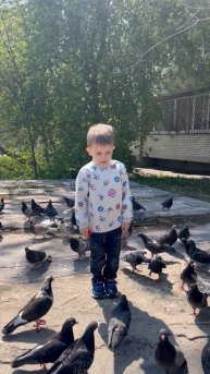 Володя и голуби. Володе 3,9 года.
