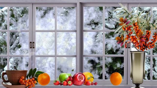 Beautiful winter day for window and Nice music. Прекрасный зимний день за окном и красивая музыка.