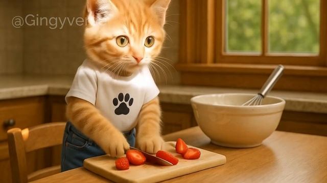 Котёнок помогает маме .