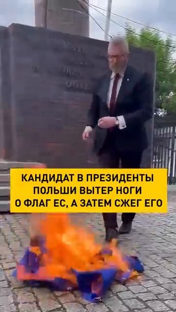 Кандидат в президенты Польши вытер ноги о флаг ЕС, а затем сжег его