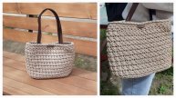 Сумка "Роскошь", сумка вязаная крючком из шнура. Узор "косые галочки". МК. Мастер - класс