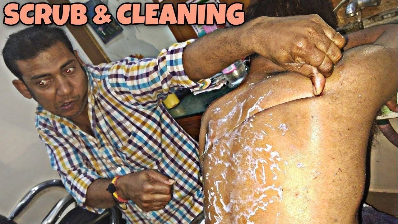Body scrub and body cleaning by asim barber ｜ Powerful neck cracking with asmr massage