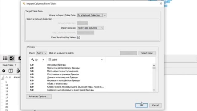 Cytoscape: построение неориентированного графа для визуализации связей между брендами одежды