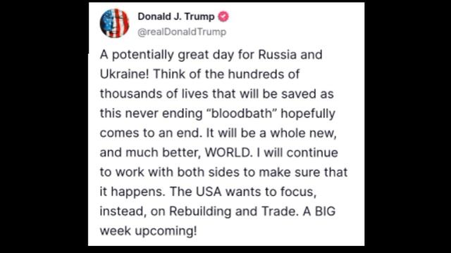 Трамп опубликовал заявление по перемирию в Украине. Он пишет, что предстоит «отличный день» и «велик