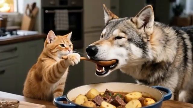 Рыжая Мама-Кошка приютила одинокого Черного Котенка, Любит Его безоговорочно！🐈🧡🖤