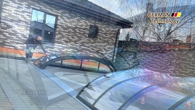 Павильон для бассейна модель FLAIR. размеры 9,25х5,0х1,05м. Цвет ГРАФИТ. Прозрачный поликарбонат