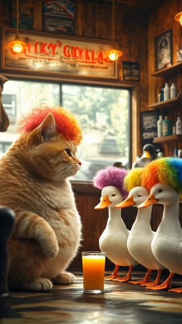 Кот завлекает утку на стрижку в свой Beauty салон.