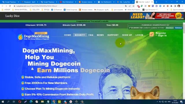 Без вложений! NEW Bux Lucky Dice  , Мин вывод от 200 sat