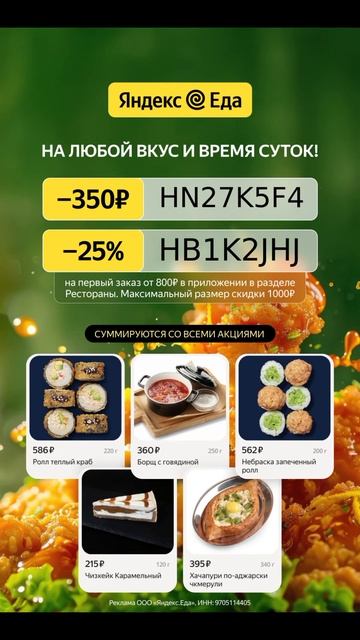 Актуальные промокоды для заказа из ресторанов Яндекс