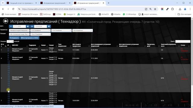 Отслеживание предписаний в ICONA