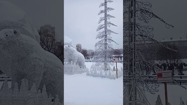 Уже не первый год белые медведи украшают парк у Ростокинского акведука на П-т мира. 17.12.2023