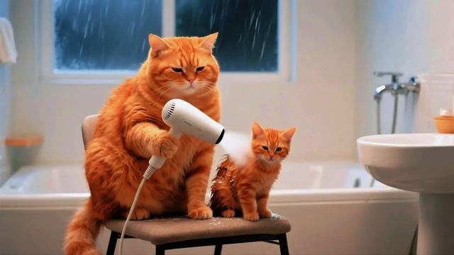 Смелая кошка спасает котёнка в море.