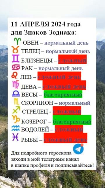 11 АПРЕЛЯ 2024 для Знаков Зодиака #гороскоп