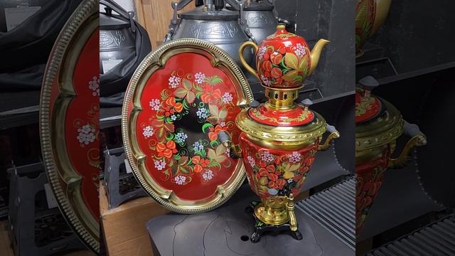 Тульский самовар 3л с чайником и подносом ручная худож