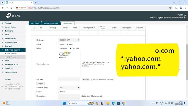 05 How to block website in tp link omada er605.