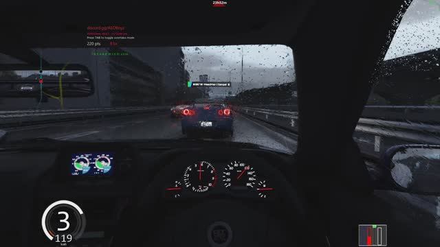 Skyline R34 Шашки под дождь в траффике Assetto Corsa