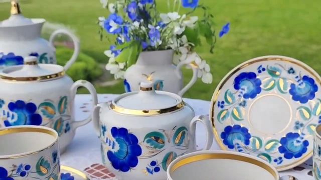 Редкий чайный сервиз Ручная роспись.Старая Городница