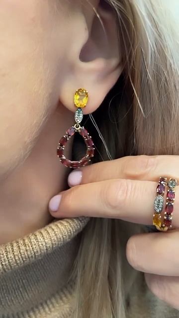 Ювелирные украшения. Гранатовые серьги. Кольцо с гран?