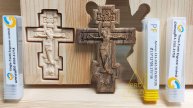 Фрезеровка гравером в виде пирамидки 15° носик 0,1 и DLC покрытием. Крестик из древесины зебрано.