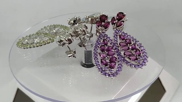 Серебряные серьги с аметистами, топазами, хризолитами
