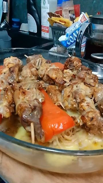 Шашлык в духовке с овощами