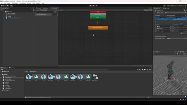 Динамическая система паркура Unity 3d Часть 12 (Добавление анимации к игроку) в Unity